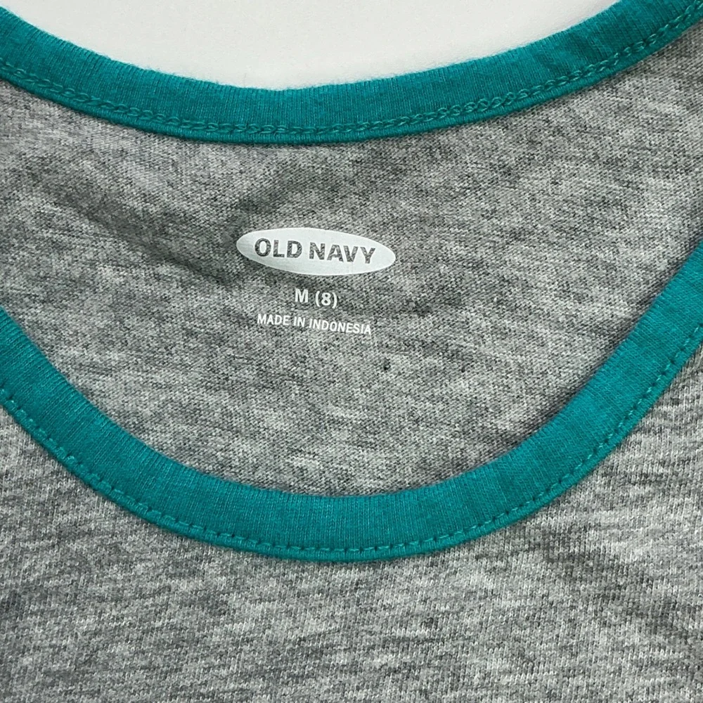 Old Navy Gray T-Rex Graphic Tank Top Kids Size M 8 Dinosaur Teal Trim